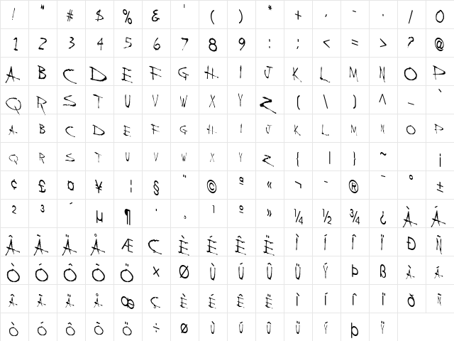 Back Regular  glyph index