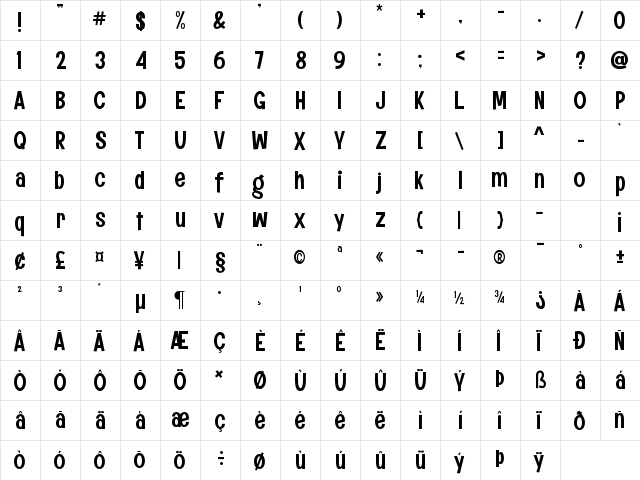 Komix Eighties Regular  glyph index