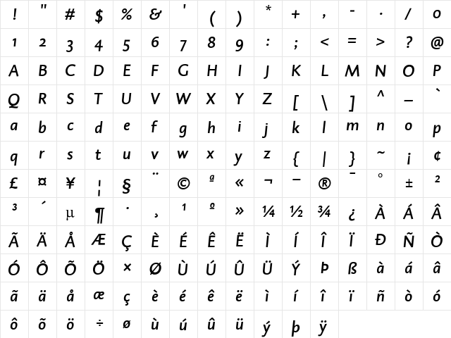 DTLCaspariSTMedium Regular  glyph index