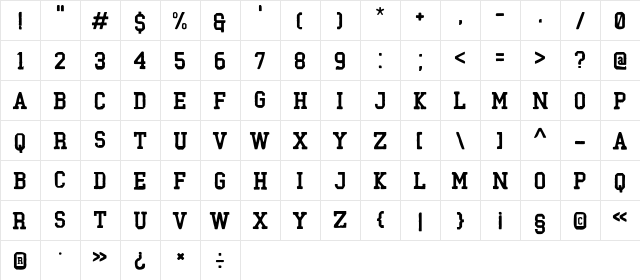 Black Milk Rough Regular  glyph index