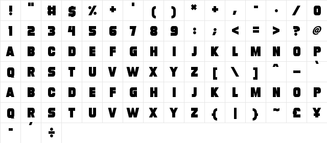 Turnaround Regular  glyph index