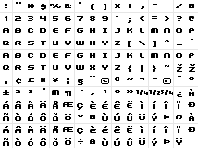 FFF Fuego Bold Extended Regular  glyph index