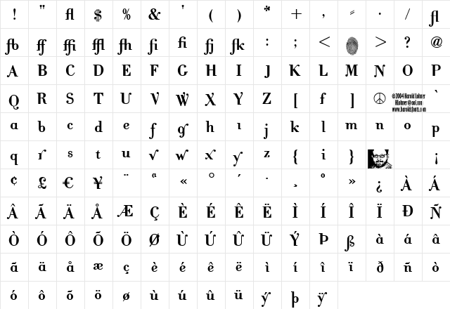 CantabileDemiAlternate Regular  glyph index