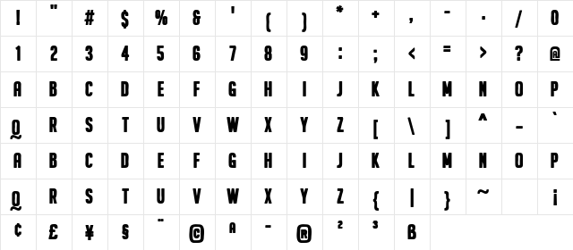 Fannabella Regular  glyph index
