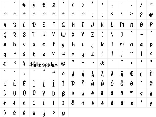 hello spider - Personal Use Regular  glyph index