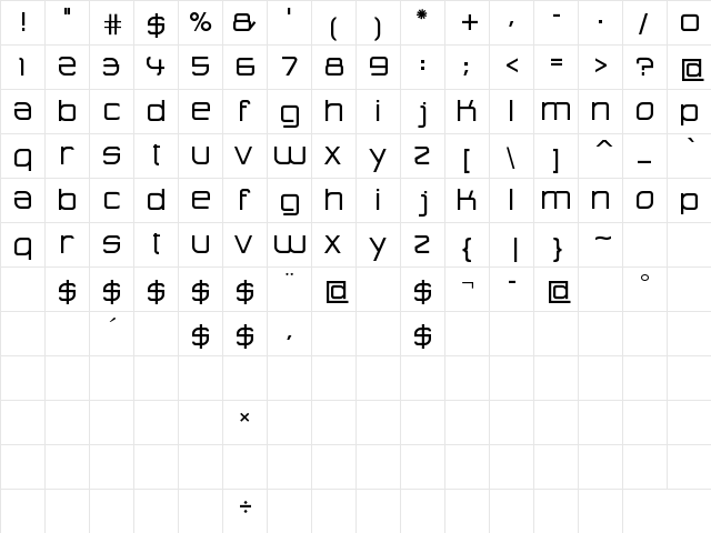Advanced Architecture Regular  glyph index