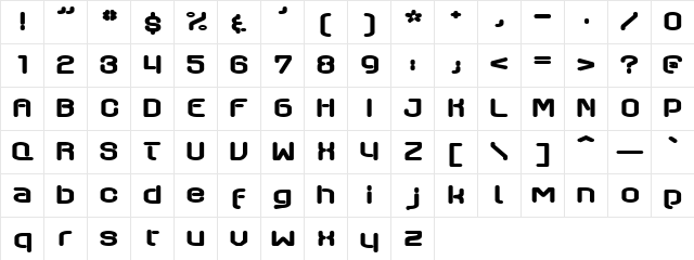 Plump Regular  glyph index