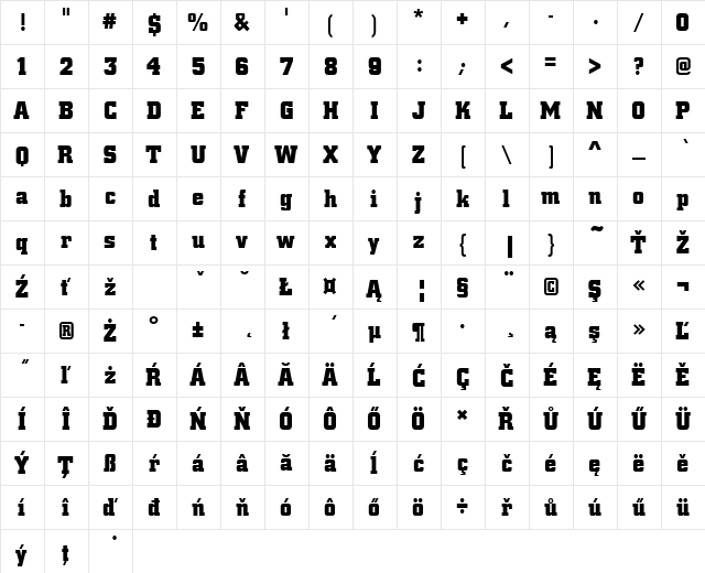 CityDEEBol Regular  glyph index