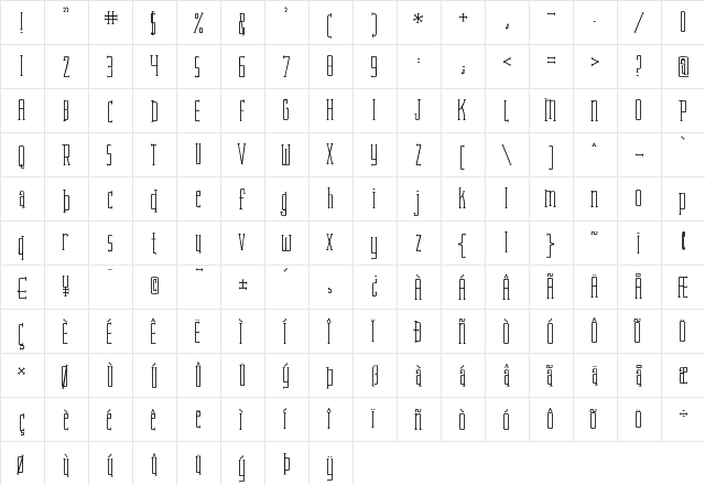 KG Attack of the Robots Regular  glyph index