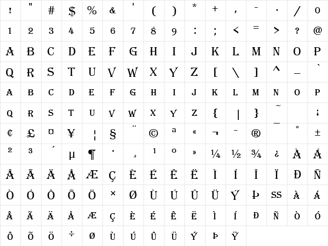 AlgerianBasSCD Regular  glyph index