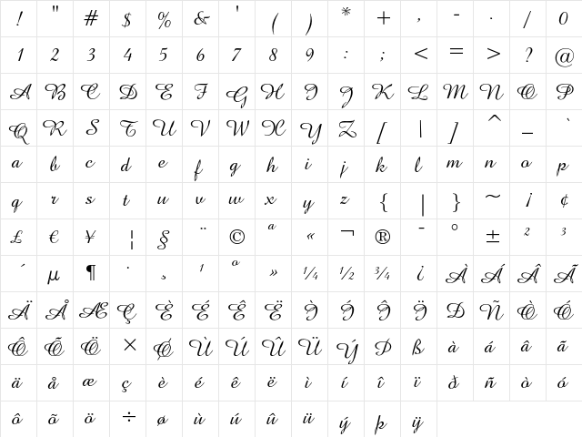 Amazone Regular  glyph index