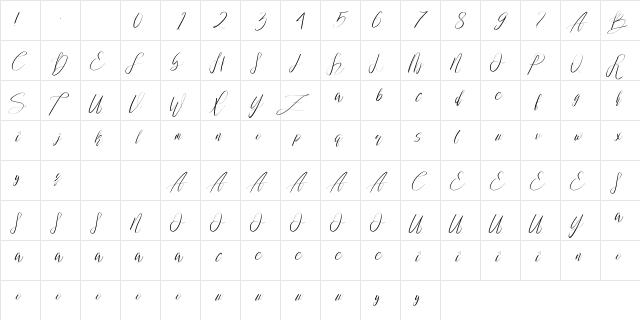 Wedding Joy Regular  glyph index