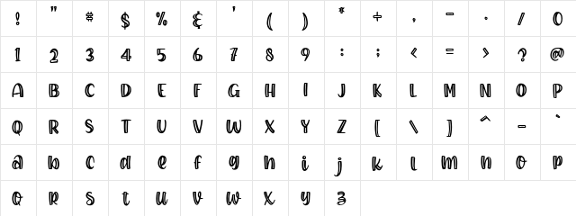 Baby Monkey Regular  glyph index
