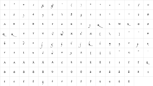 Americratika Regular  glyph index