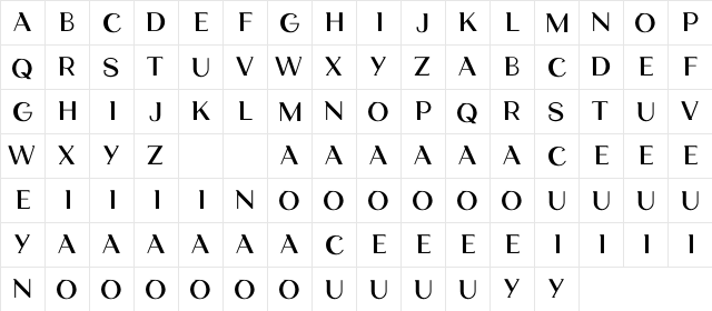 Cosmith Chic  glyph index