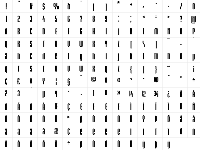 Briem Akademi Std Black Condensed  glyph index