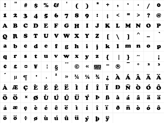 Cookie Regular  glyph index