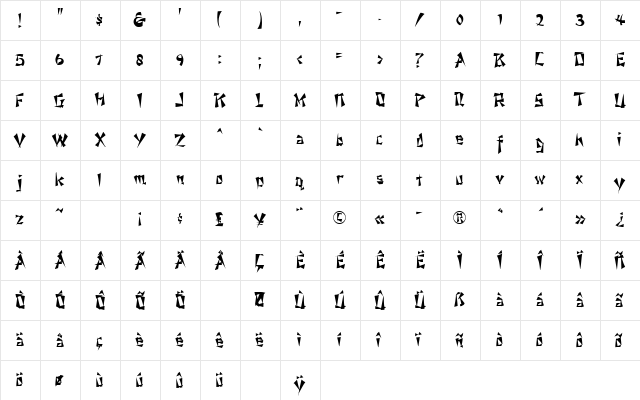 ChineseMenu Regular  glyph index