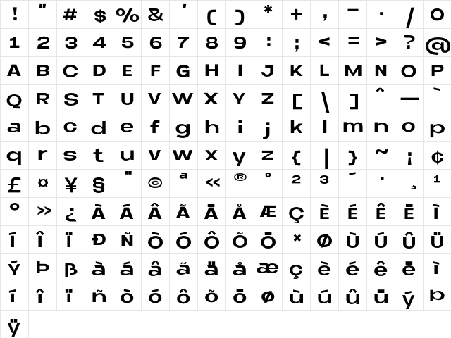 Neue Metana Bold  glyph index