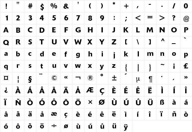 Delta BQ Regular  glyph index