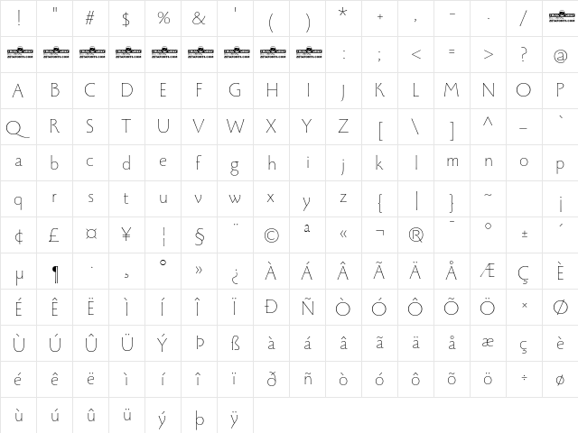 Monterchi Trial Thin  glyph index