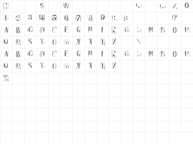 Ticket CapitalsRepressed Regular  glyph index