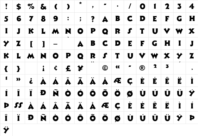 Ashley Crawford MT Bold Regular  glyph index