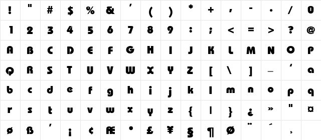 Steff Bold HV Regular  glyph index