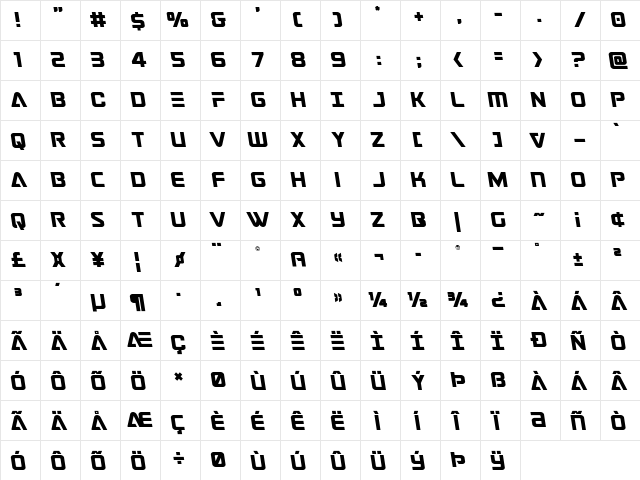 Astro Armada Semi-Leftalic Regular  glyph index