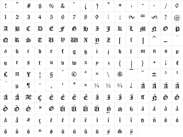 Old London Regular  glyph index