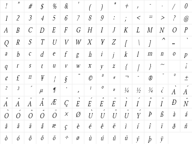 Revive 8 Thin Italic  glyph index