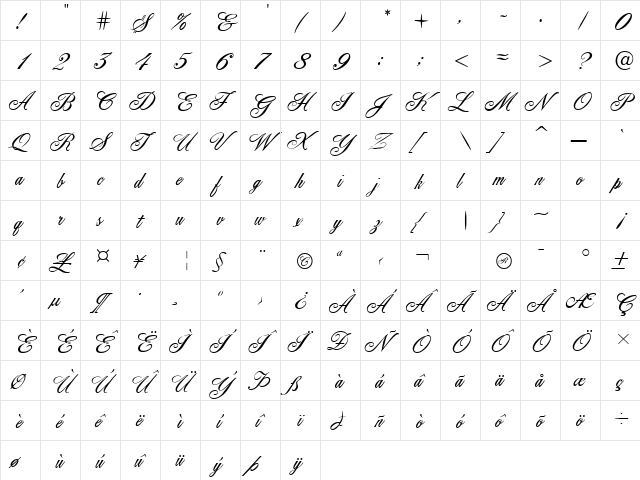Quill Regular  glyph index