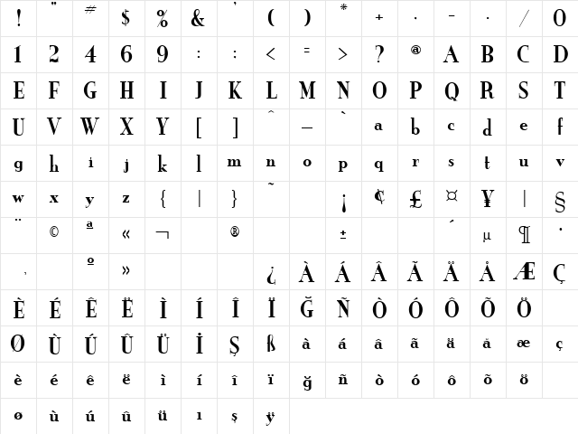 Mona Lisa Solid Regular  glyph index
