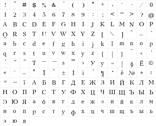 Kudrashov Plain  glyph index