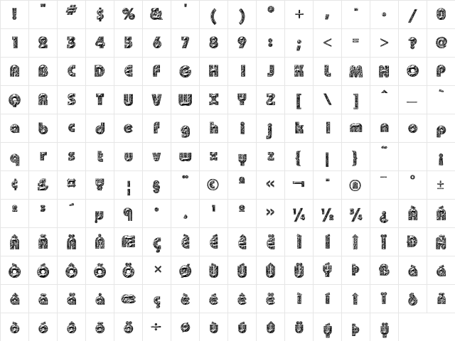 Plautius 'Rugged' Regular  glyph index
