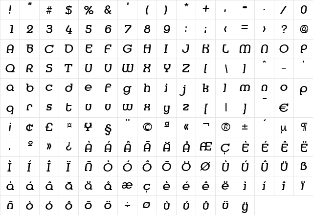 Media-MediumIta Regular  glyph index