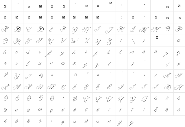 Lanifira Regular  glyph index