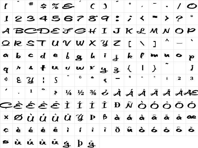 FootLoose43 Bold  glyph index