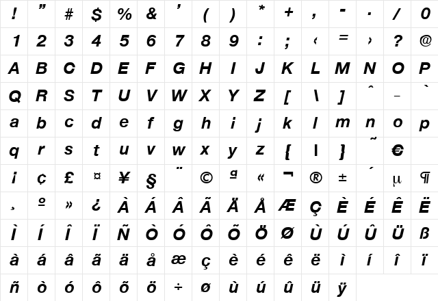 Olnova-BoldIta Regular  glyph index