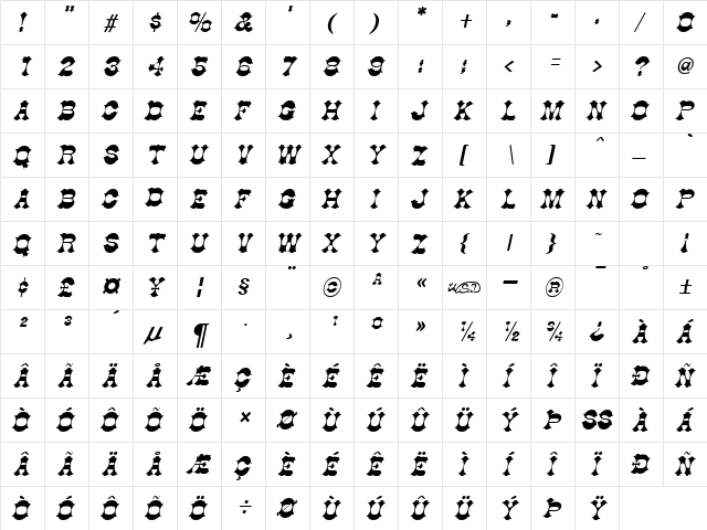 Dogwood Italic  glyph index