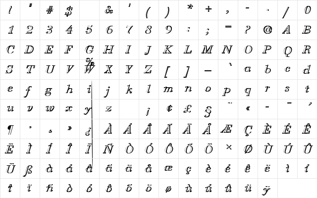 BauerBodDRegItaRe1 Regular  glyph index