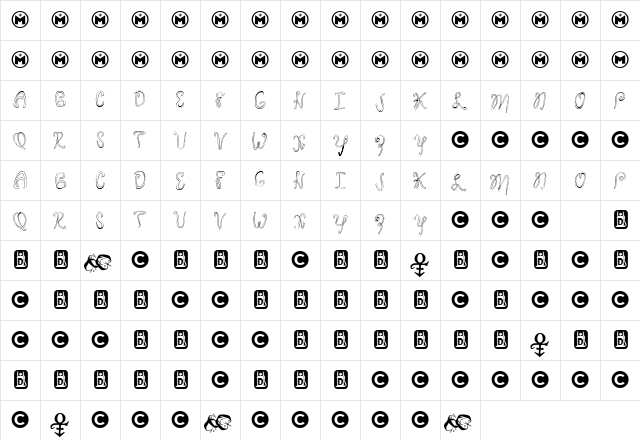 Twentysix Snakerumba  glyph index