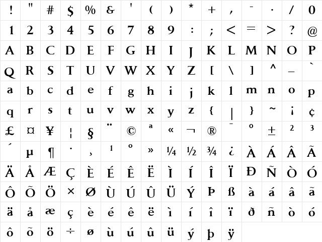 Jaeger Daily News Bold  glyph index