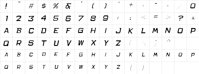 Bachelor Pad Lite JL Italic  glyph index