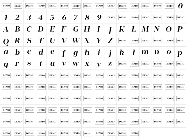 Vendura SemiBoldItalicDemo  glyph index