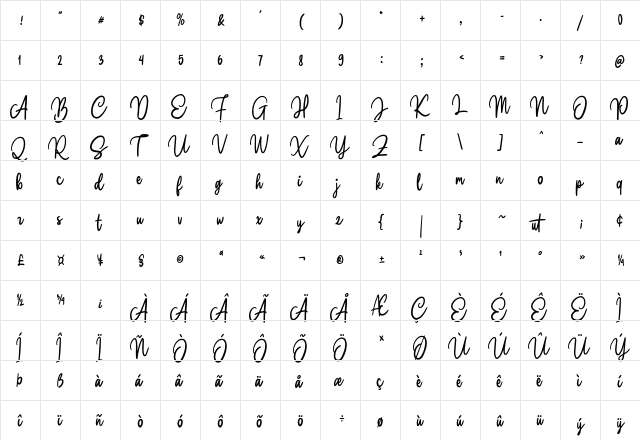 Claston Script Regular  glyph index