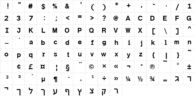 SidaHebMBol Regular  glyph index