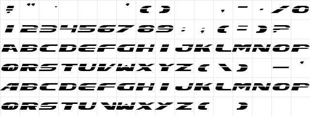 Excelerate Expanded  glyph index