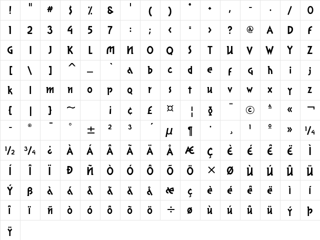 Grapefruit ITC Std Regular  glyph index