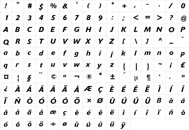 Delta BQ Regular  glyph index